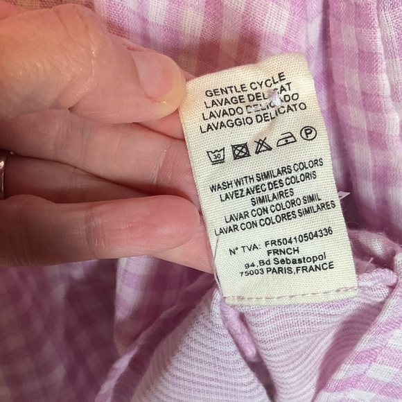 FRNCH Lavender Picnic Check Frill Balloon Sleeve Belted Mini Dress Size Medium - Picture 7 of 9